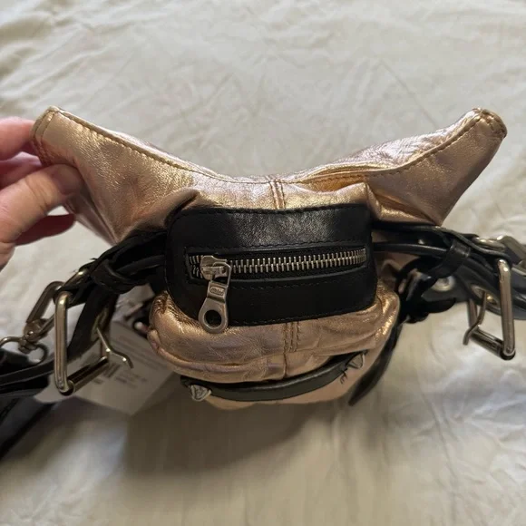 Pheobe Philo Rose Gold Chloe Black/Metallic Leather Double Zip Shoulder Bag - Picture 6 of 15